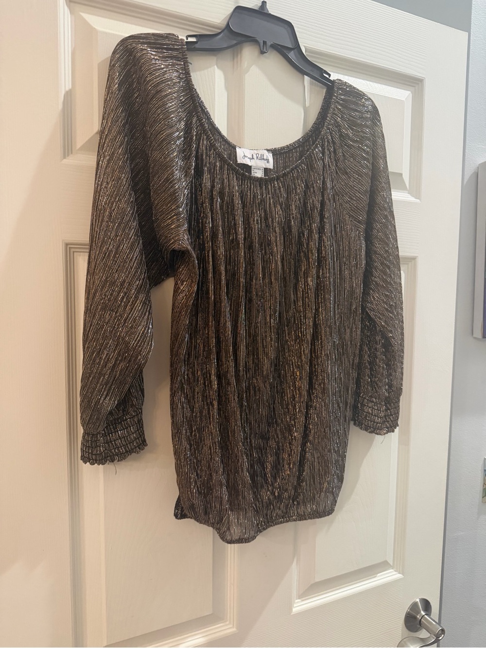 Joseph Ribkoff Metallic Brown Pleated Scoop Neck Top size 6/small